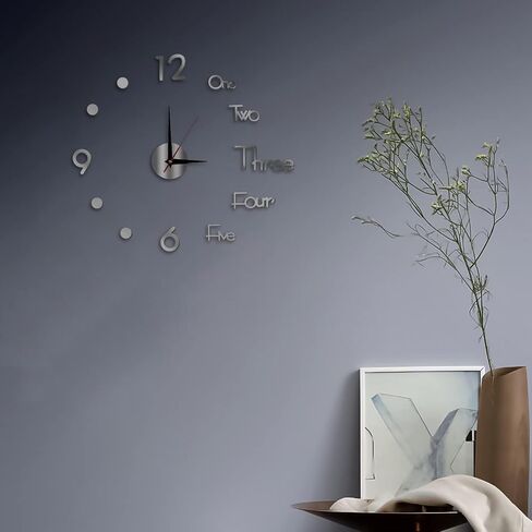 3D Silent DIY Wall Clock, 2022 New Giant Roman Numerals Clock Frameless Mirror Big Wall Clock Home Decoration for Home Living Room Bedroom Wall Decorations (Silver) M-999 in Saudi Arabia