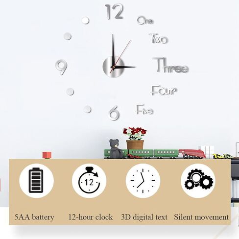 3D Silent DIY Wall Clock, 2022 New Giant Roman Numerals Clock Frameless Mirror Big Wall Clock Home Decoration for Home Living Room Bedroom Wall Decorations (Silver) M-999 in Saudi Arabia