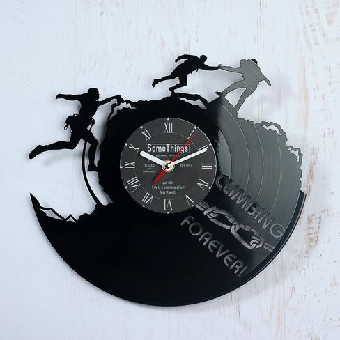 Climbing Vinyl Record Clock - Rock Climbing Gifts for Climbers Men Women Kids Boys and Girls - Mountain Climb Mount Man Decorative Room Decorations Artwork - Climber Clock Wall Décor Art Gift Black in Saudi Arabia