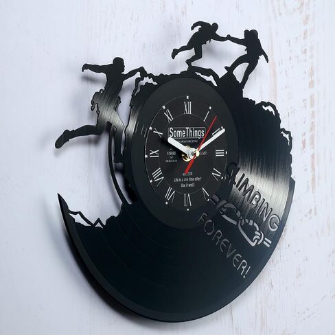 Climbing Vinyl Record Clock - Rock Climbing Gifts for Climbers Men Women Kids Boys and Girls - Mountain Climb Mount Man Decorative Room Decorations Artwork - Climber Clock Wall Décor Art Gift Black in Saudi Arabia
