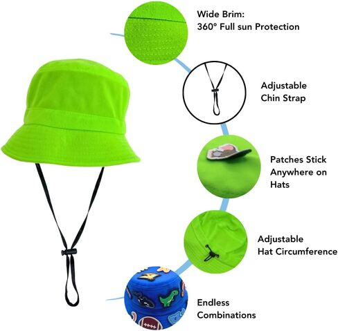 Kids Sun Hat with Stick-on Patches, One Size Fits Most 2-7 Years Old, Fun Bucket Hat with Sun Protection for Boys and Girls in Saudi Arabia