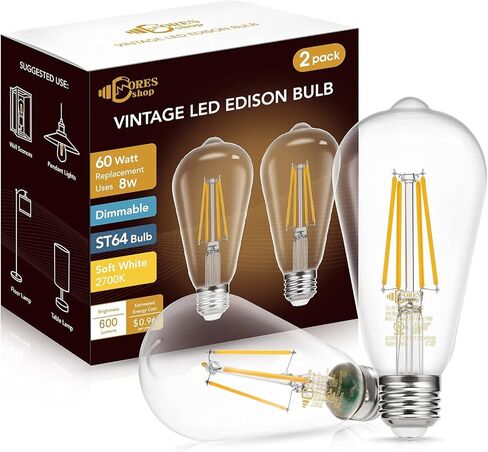 DORESshop Dimmable ST64 LED Edison Bulbs, 8W Vintage LED Edison Bulbs, Equivalent 60W, Warm White 2700K, 800LM, E26 Base Decorative LED Filament Bulbs for Cafe Patio, 6 Pack in Saudi Arabia