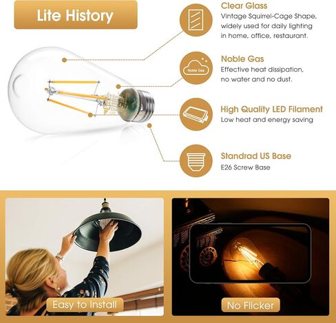 DORESshop Dimmable ST64 LED Edison Bulbs, 8W Vintage LED Edison Bulbs, Equivalent 60W, Warm White 2700K, 800LM, E26 Base Decorative LED Filament Bulbs for Cafe Patio, 6 Pack in Saudi Arabia
