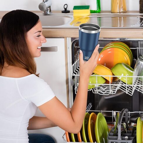 كوب Wetoweto سعة 30 أونصة مع غطاء، كوب قهوة ماء معزول بالفراغ من الفولاذ المقاوم للصدأ، كوب حراري مزدوج الجدار مطلي بمسحوق للسفر للمنزل في الهواء الطلق (أزرق داكن، عبوة واحدة) in Saudi Arabia