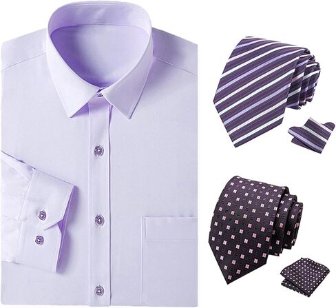 Cromoncent Mens Long Sleeve Dress Shirt and Tie Set Suit Shirt with Matching Tie and Handkerchief in Kuwait