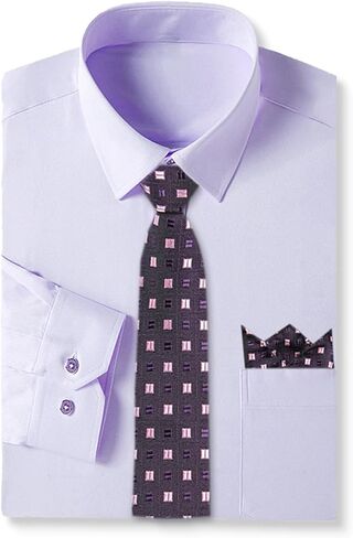 Cromoncent Mens Long Sleeve Dress Shirt and Tie Set Suit Shirt with Matching Tie and Handkerchief in Kuwait