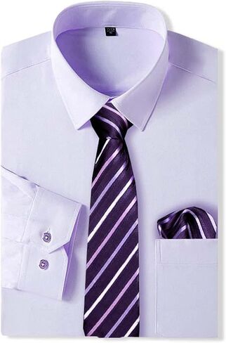Cromoncent Mens Long Sleeve Dress Shirt and Tie Set Suit Shirt with Matching Tie and Handkerchief in Kuwait