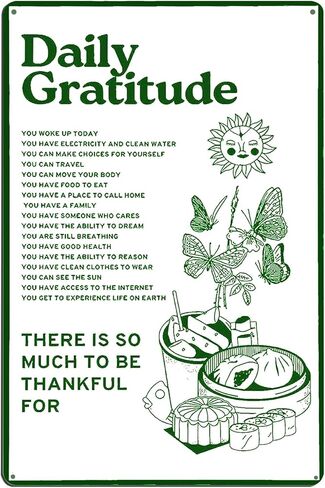 Daily Gratitude Room Decor Aesthetic Wall Decor, Funny Metal Tin Sign Green Boho Home Coffee Wall Office Decor 8X12Inch in Kuwait