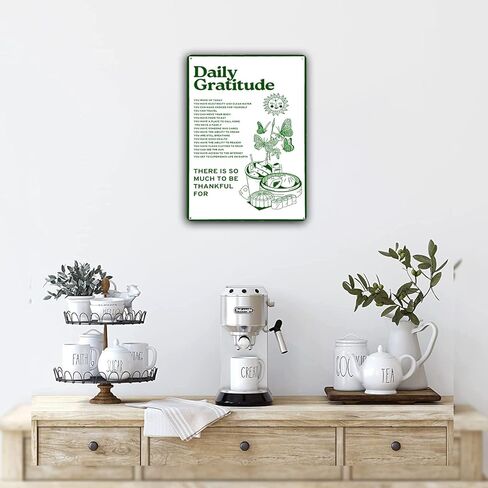 Daily Gratitude Room Decor Aesthetic Wall Decor, Funny Metal Tin Sign Green Boho Home Coffee Wall Office Decor 8X12Inch in Kuwait