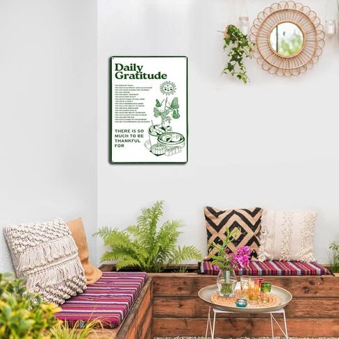 Daily Gratitude Room Decor Aesthetic Wall Decor, Funny Metal Tin Sign Green Boho Home Coffee Wall Office Decor 8X12Inch in Kuwait