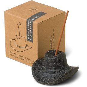 Paddywax Incense Burner Textured Ceramic Cowboy Hat with Incense Sticks, 100-Sticks, Black