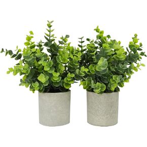 Set of 4 Small Fake Plants Artificial Eucalyptus Plants Mini Potted Plants Artificial Succulents Plants in Pot for Home Decor Bedroom Office Living Room Desk Room Décor