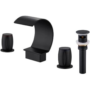 Mondawe High Arc Faucet for Bathroom Sink, Commercial Bathroom Sink Faucet 3 Holes with 2 Knobs, Brushed Gold Faucet Waterfall with Pop Up Drain