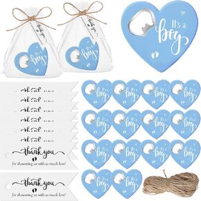 25 Sets Baby Shower Favors for Guests Include 25 Heart Shaped Bottle Opener Fridge Magnet 25 Thank You Tags with Organza Bag and Twine Gender Reveal Gift Return Gift Baby Shower (Pink)