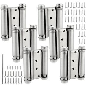 3 Pairs 6 PCS 4 Inch Stainless Steel Double Action Spring Hinges, 2 Way Self Closing Double Swinging Cafe Saloon Door Hinges with Screws and Adjusting Pin for Cafes, Bars, Saloons