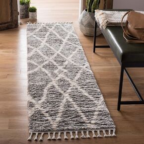 SAFAVIEH Berber Fringe Shag Collection 2' x 8' Cream / Black BFG628B Moroccan Non-Shedding Living Room Bedroom Dining Room Entryway Plush 1.2-inch Thick Runner Rug