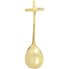 Polished Brass 3 3/4 Inch Incense Charcoal or Communion Spoon with Cross Handle