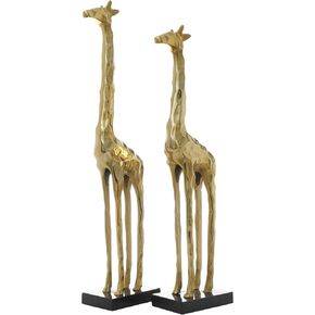 Deco 79 Aluminum Metal Giraffe Decorative Sculpture Home Decor Statues, Set of 2 Accent Figurines 27", 24"H, Gold