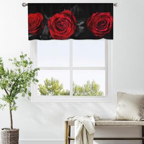 Black and Red Floral Valance for Window Kitchen Curtains Rose Gothic Art Artistic Dark Girls Women Rod Pocket Panel Window Treatments Cafe Small Curtain for Living Room Bedroom (52 x 18 Inch)