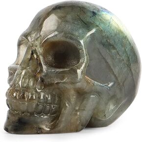 Artistone Crystal Skull Statue, Carved Gemstone Fine Art Sculpture, Halloween Human Skull Reiki Healing Stone Statue for Home, Office Decor (Agate)