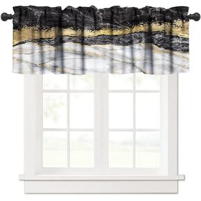 Marble Window Valance Curtain Texture Line Black Gold Abstract Short Curtain Rod Pocket Dining Room Cafe Bedroom Kitchen Living Room Office 54x18in