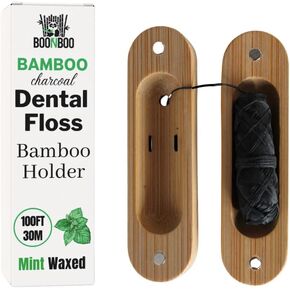 Dental Floss, Charcoal Woven Thread, Bamboo Holder, Mint Flavor