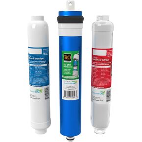 AQUATICLIFE Inline RO Buddie Replacement Cartridges - Includes Carbon Block Filter, Sediment Cartridge and 50 GPD Membrane for RO/RODI Reverse Osmosis Deionization Water Filter System Units