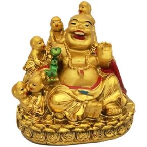 Feng Shui Laughing Buddha Statues Figurines Sculptures Laughing Buddha with 5 Children Statue Home Decor Luck Birthday
