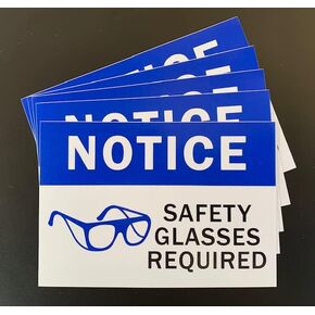 Notice Safety Glasses Required Vinyl Decal (5 Pack) (X5 PS122)