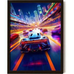 EXCOOL CLUB Super Car Posters for Boys Room - 12x16 Neon Sports Car Racing Wall Decor, Colorful Modern Cars Wall Art Prints, Cool Street Race Car Pictures (UNFRAMED)