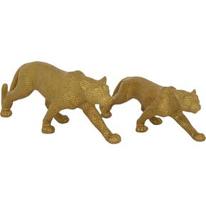Deco 79 Polystone Leopard Decorative Sculpture Home Decor Statues, Set of 2 Accent Figurines 18", 14"W, Black