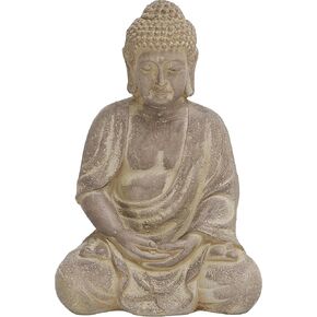 Deco 79 Ceramic Buddha Decorative Sculpture Meditating Home Decor Statue with Engraved Carvings and Relief Detailing, Accent Figurine 8" x 7" x 12", Beige
