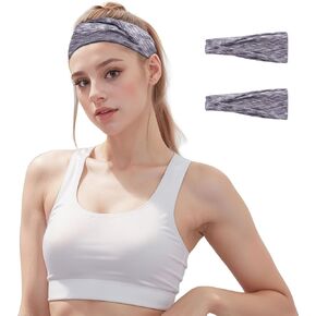Sports Headbands for Men, Running Headband for Women and Men, Sweat Band for Football, Yoga, Cycling, Running, 2Pack, Light Grey