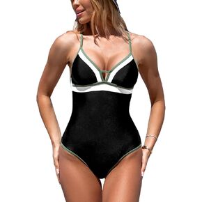 CUPSHE Women's One Piece Swimsuit V Neck Bathing Suit Front Keyhole Crisscross Back Tie Color Block