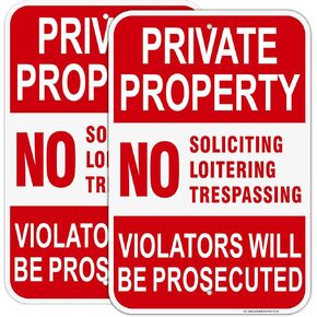 2 Pack Large No Trespassing Signs Private Property, 18x12Inch Aluminum No Trespassing, No Soliciting, No Loitering Violators Will Be Prosecuted Sign, Reflective, Weather Resistant- Easy to install