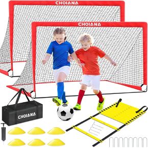 Kids Soccer Goals for Backyard Set of 2, 6X4ft Portable Pop Up Soccer Net Training Equipment w/Ball, Agility Ladder, Cones Practice Soccer Goal Nets Set Kids Youth Toddler Outdoor Indoor Play