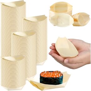 500 Pcs Bamboo Boat Plates 5.5" Disposable Wooden Boat Plates Bamboo Appetizer Boat Bamboo Leaf Small Boat Sushi Serving Tray Food Dishes Container Bowl for Catering and Home Party Use