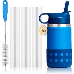 Straws for Hydro Flask Kids Water Bottles | Replacement Plastic Straws Designed for Hydro Flask Bottle | 6-Pack Includes Cleaning Brush | Food Grade & BPA Free (12oz)