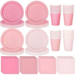 Whaline 96Pcs Sage Green Tableware Set Serves 24 Gradient Green Disposable Dinnerware 24 9" Plates 24 7" Plate 24 9oz Cups 24 Napkins for Wedding Birthday Party Supplies