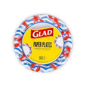 Glad Everyday Round Disposable Paper Plates with Lobster Waves Design,| Cut-Resistant, Microwavable Paper Plates for All Foods & Daily Use | 10 Inches, 50 Count