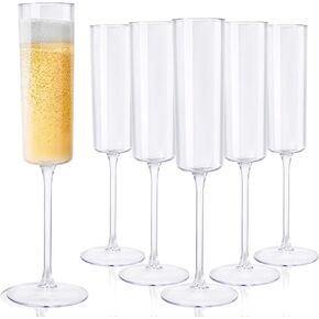 24 Pack Plastic Champagne Flutes - Clear 6 Oz Disposable Champagne Glasses - Square Plastic Toasting Glasses for Party Birthday Anniversary Wedding