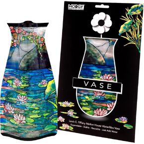 MODGY Expandable Flower Vase, Plastic Decorative Modern Foldable Printed Vases for Centerpieces for Wedding, Dining Table, Home Decor, Living Room, Bathroom, Louis C. Tiffany Mellon House Waterlilies