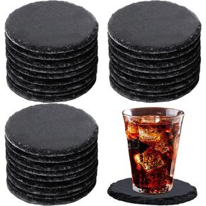 50 Pieces Round Slate Coasters Bulk 4 x 4 Inch Drink Coasters Black Coasters Stone Coasters Bar Coasters Cup Coaster for Kitchen Drinks Table Bar Home