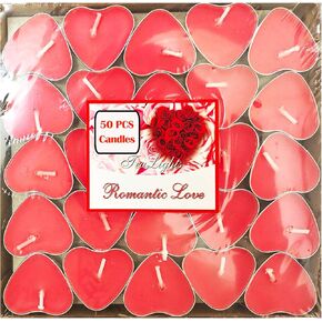 50 Pack Tea Light Candles,Heart Shaped Unscented Tealight Candles,Romantic Love Smokeless Tea Lights Candles,Dripless & Long Lasting Tea Candles for Mood,Romantic Decor,Pool,Dinners (Red)