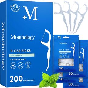 Mint Flavored Dental Floss Picks - Planet-Friendly Wheat Straw Tooth Flossers for Dental Hygiene and Gum Health, Reusable Compostable Travel Floss Picks for Adults and Kids (200 Count)