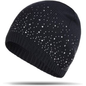 Ulalaza Sparkle Cable Knit Hat Pom Pom Beanie Skull Stocking Hat Cuff Beanie Cap for Ladies