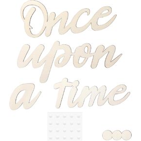 Once Upon a Time Wooden Sign, Nursery Wall Decor with 20 Dispensing Glue Wall Decal Wood Words Room Decoration for Family Bookshelf Reading Corner Daycare Classroom in Kuwait