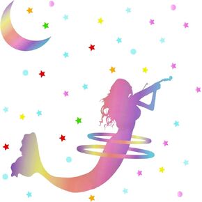 Maydahui Giant Mermaid Wall Decals Colorful Mermaid Star Moon Wall Vinyl Stickers (50 x 50 Inch) Peel & Stick Waterproof Silhouette Decal Decor for Baby Girls Bedroom Bathroom Music Classroom Nursery