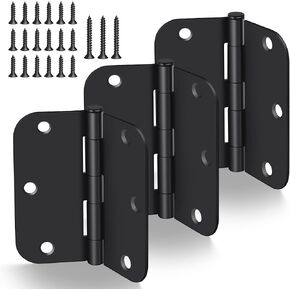 3 Pack Rounded Door Hinges 3.5 Inch with 5/8 Inch Radius for Interior and Exterior Door, 3 1/2 Inch Residential Heavy Duty Door Hardware for Office Home, Matte Black