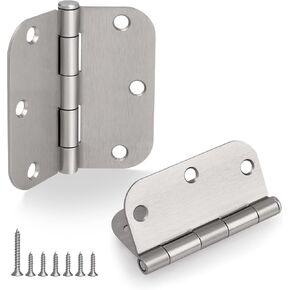12 Pack Rounded Door Hinges 3.5 Inch with 5/8 Inch Radius for Interior and Exterior Door, 3 1/2 Inch Residential Heavy Duty Door Hardware for Office Home, Satin Nickel